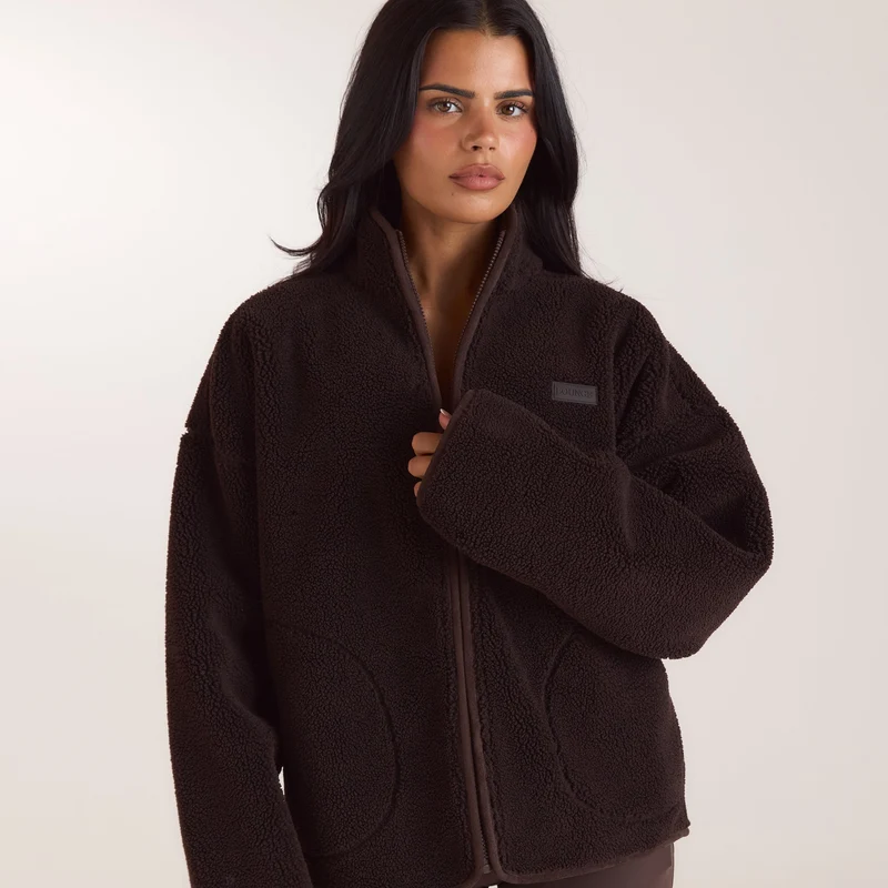 Zip-Up Borg Jacket - Chocolate
