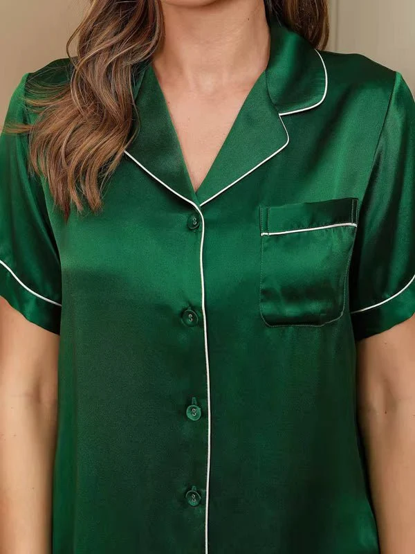 Champagnerrosa Kurzarm-Freizeit-Pyjama-Set aus echter Seide