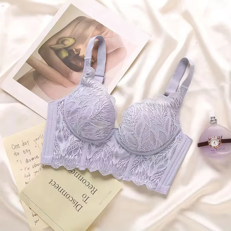 Lila nahtloser Mesh-Spitzen-BH für Damen, dünner, weicher Seiden-BH