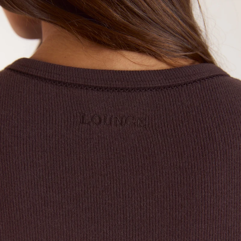 Ribbed Short-Sleeve Pyjama Top - Dark Chocolate