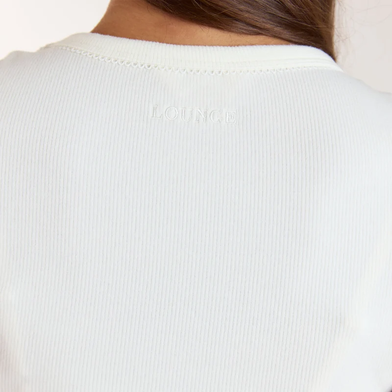 Ribbed Short-Sleeve Pyjama Top - Cream