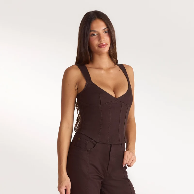 Denim Corset Top - Chocolate