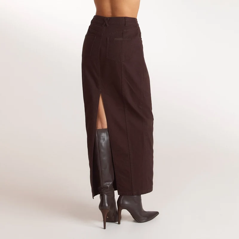 Denim Column Maxi Skirt - Chocolate