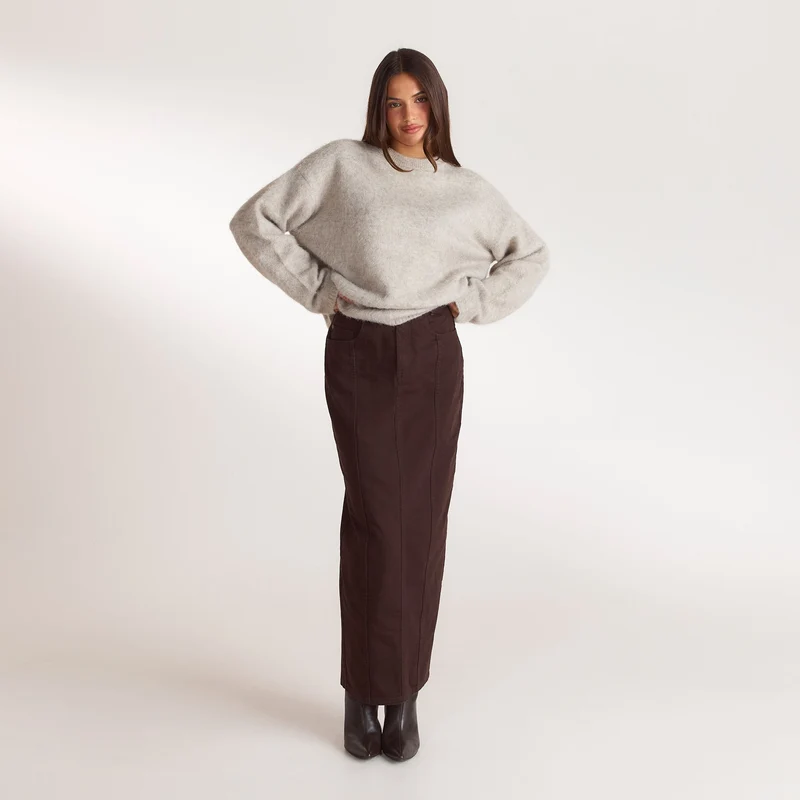 Denim Column Maxi Skirt - Chocolate
