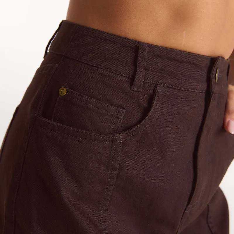 Denim Column Maxi Skirt - Chocolate