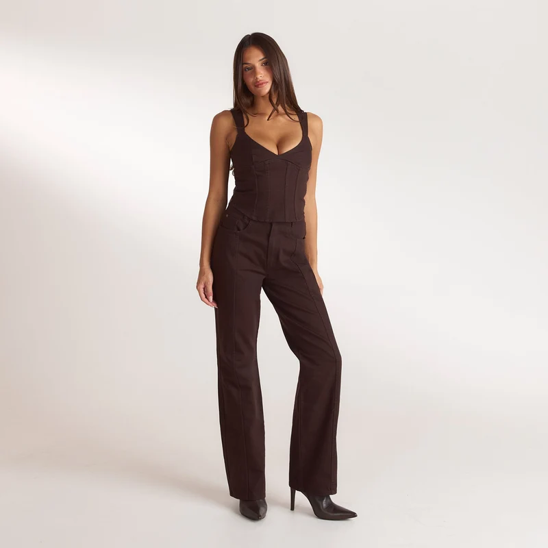 Denim Straight-Leg Jeans - Chocolate