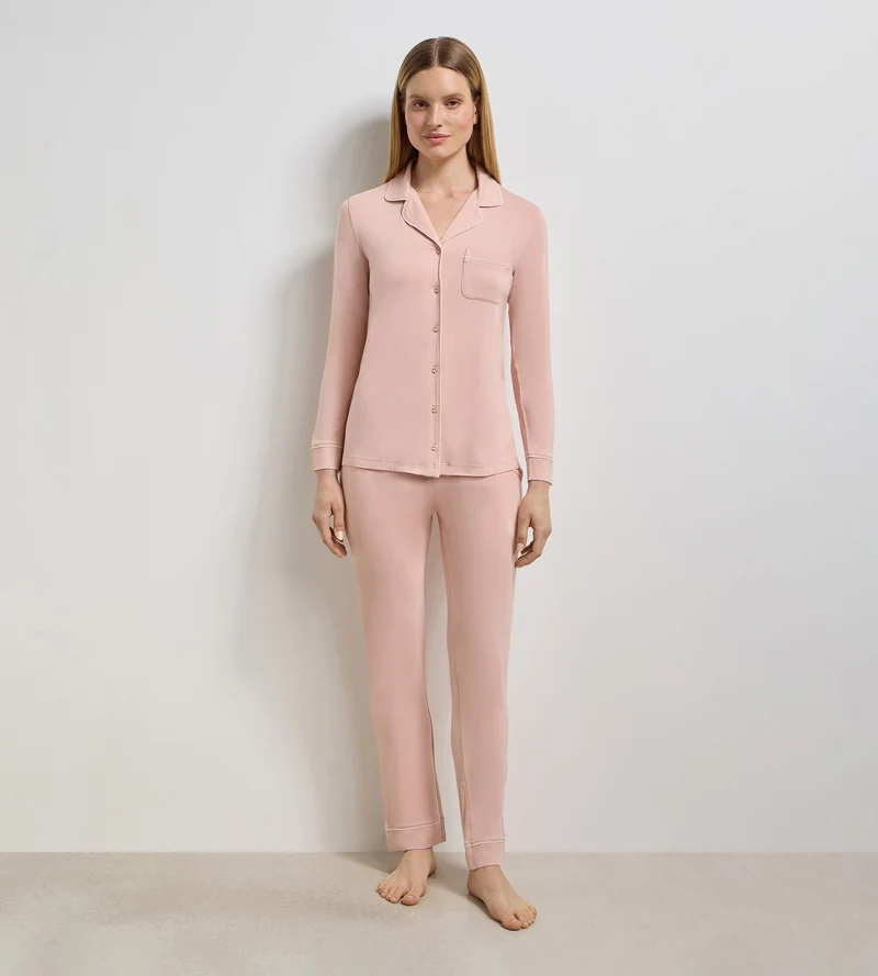 Gerade geschnittene Hose aus elastischer Viskose in Soft Blush