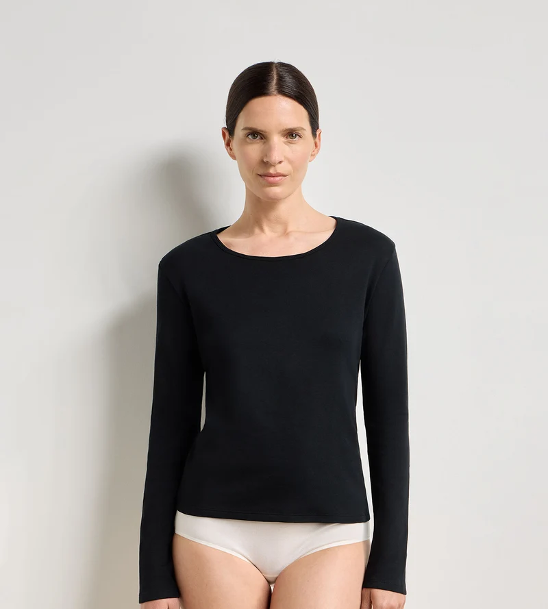 Langärmeliger Body aus schwarzer, aufgerauter Baumwolle aus der Thermal-Kollektion