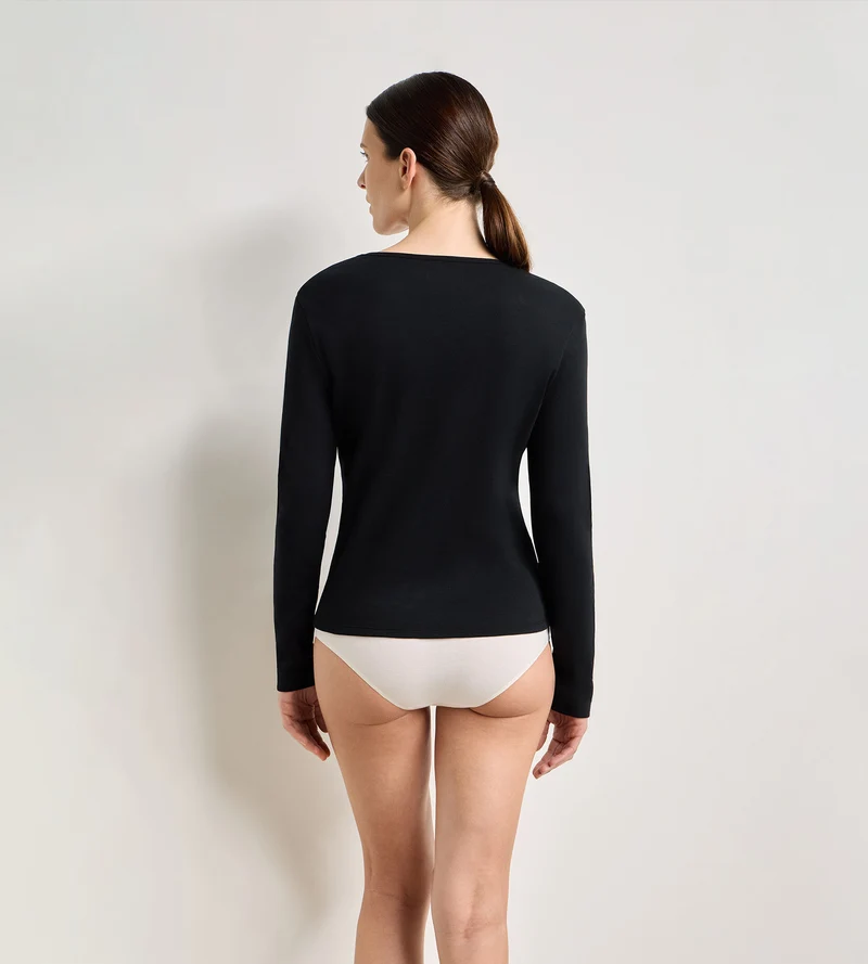 Langärmeliger Body aus schwarzer, aufgerauter Baumwolle aus der Thermal-Kollektion