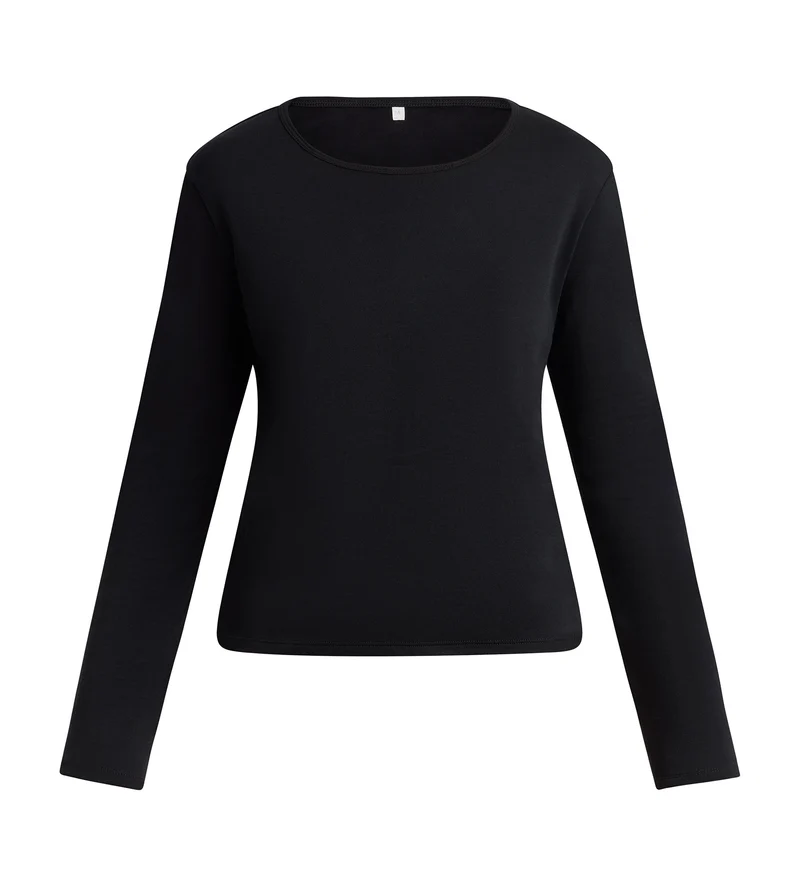 Langärmeliger Body aus schwarzer, aufgerauter Baumwolle aus der Thermal-Kollektion