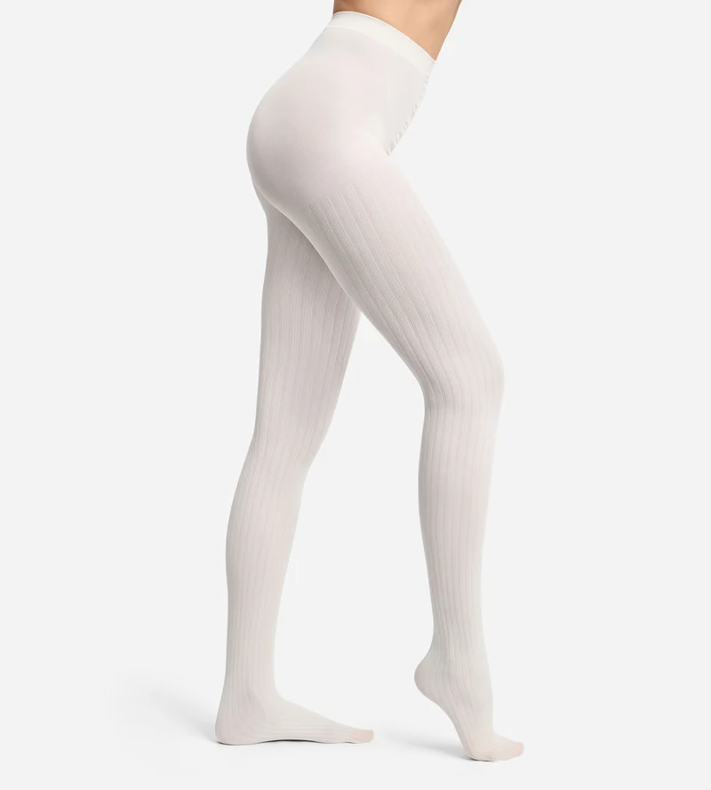 Cremefarbene 50D-Strumpfhose mit flachem Rippenmuster von DIM x Ines de La Fressange