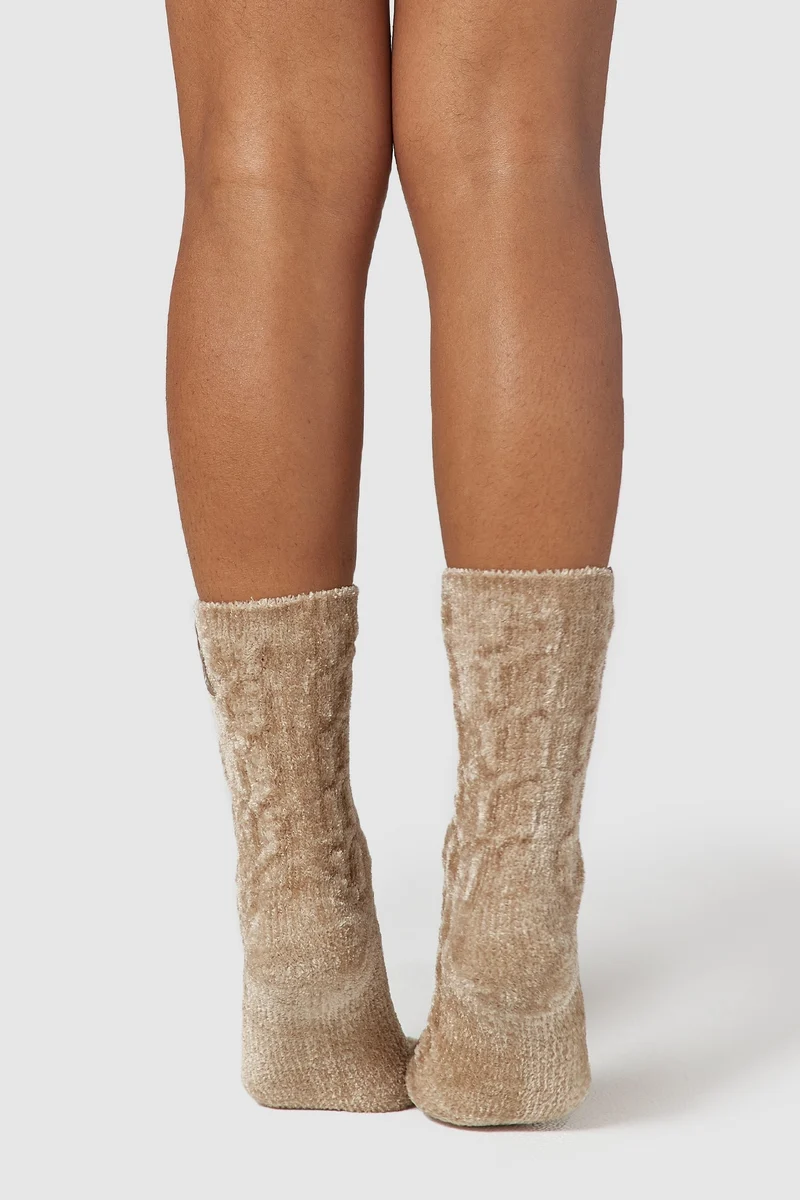 Chenille Knitted Socks - Mink