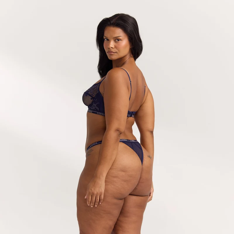 Two-Tone Blossom Balcony Bra - Navy