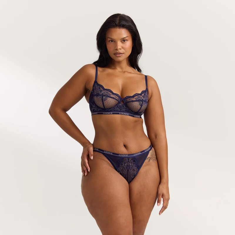 Two-Tone Blossom Balcony Bra - Navy