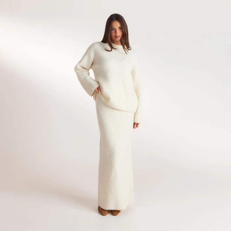 Diamond Knitted Jumper - Cream