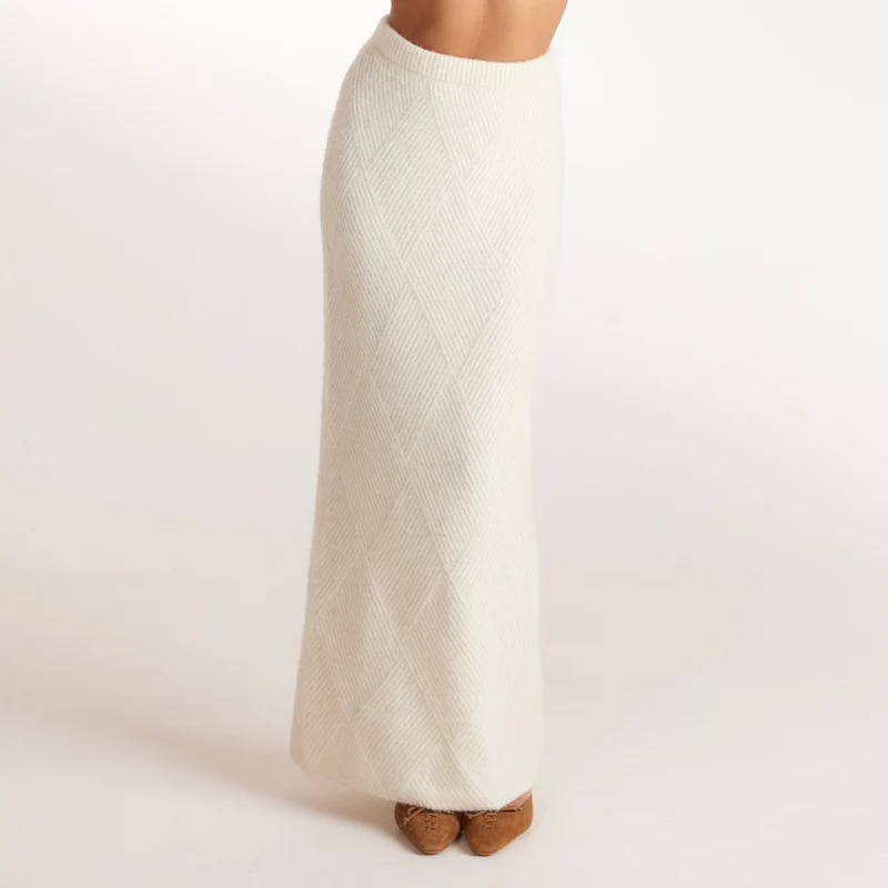 Diamond Knitted Maxi Skirt - Cream