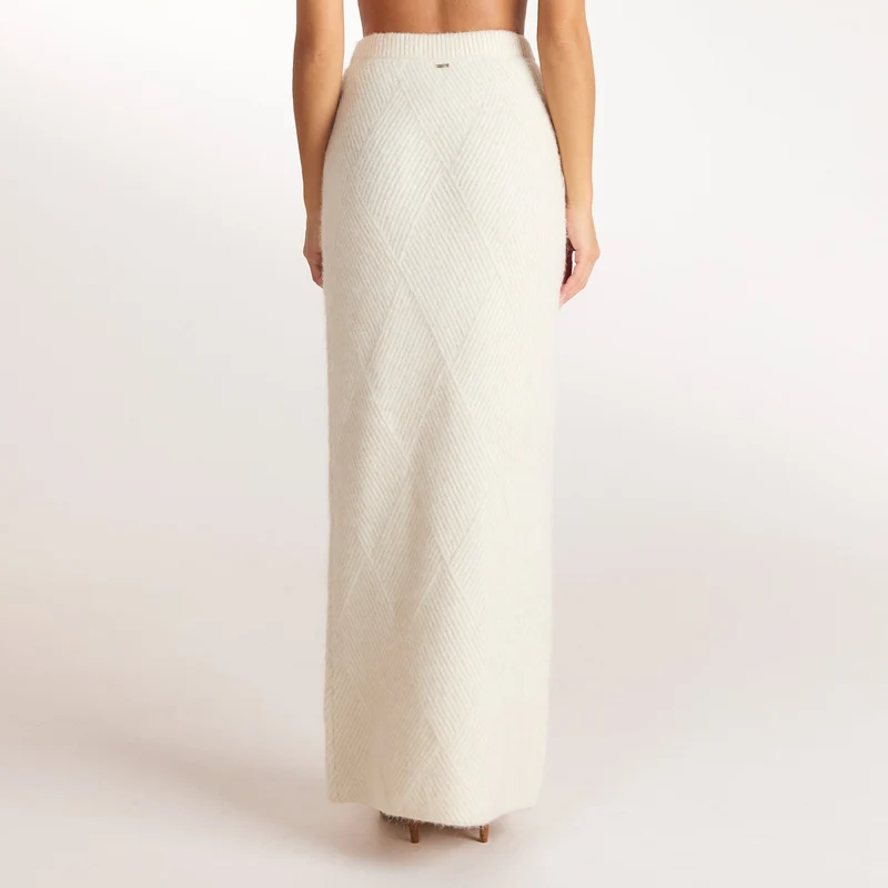Diamond Knitted Maxi Skirt - Cream