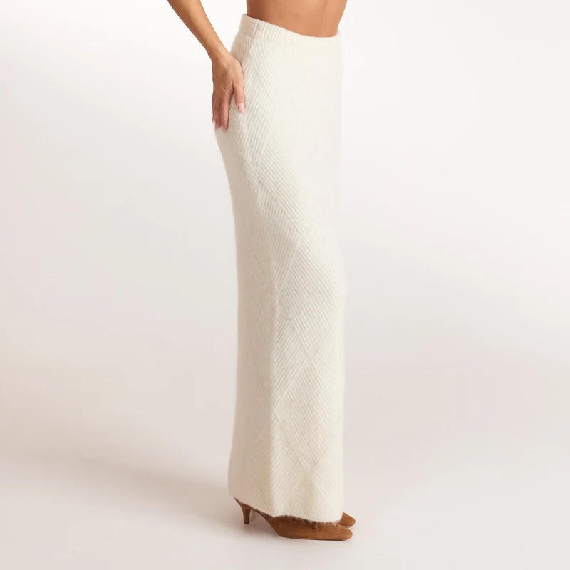Diamond Knitted Maxi Skirt - Cream