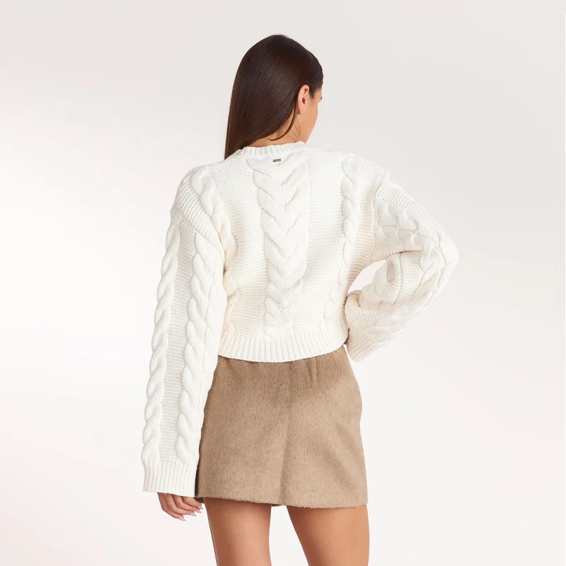 Cropped Cable-Knit Jumper - Cream