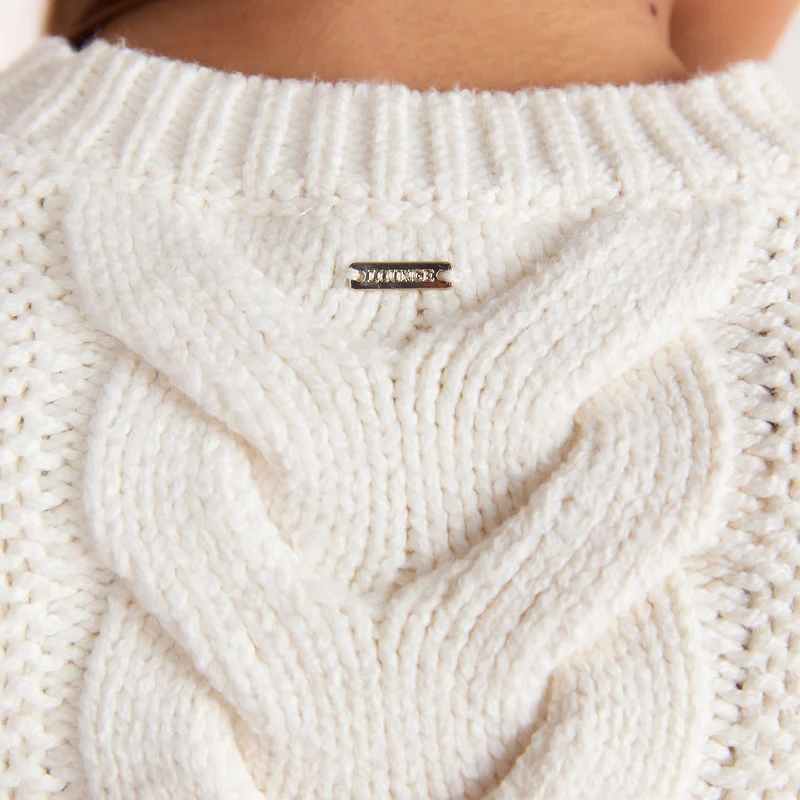 Cropped Cable-Knit Jumper - Cream