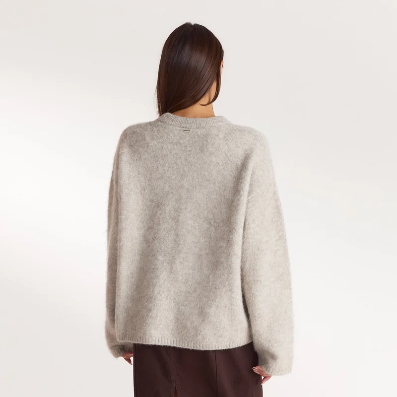 Fluffy Knitted Jumper - Warm Grey