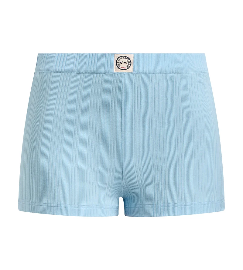 Weite Damen-Shorts aus feinem, satiniertem, blauem Rippjersey von Dim x Ines de la Fressange