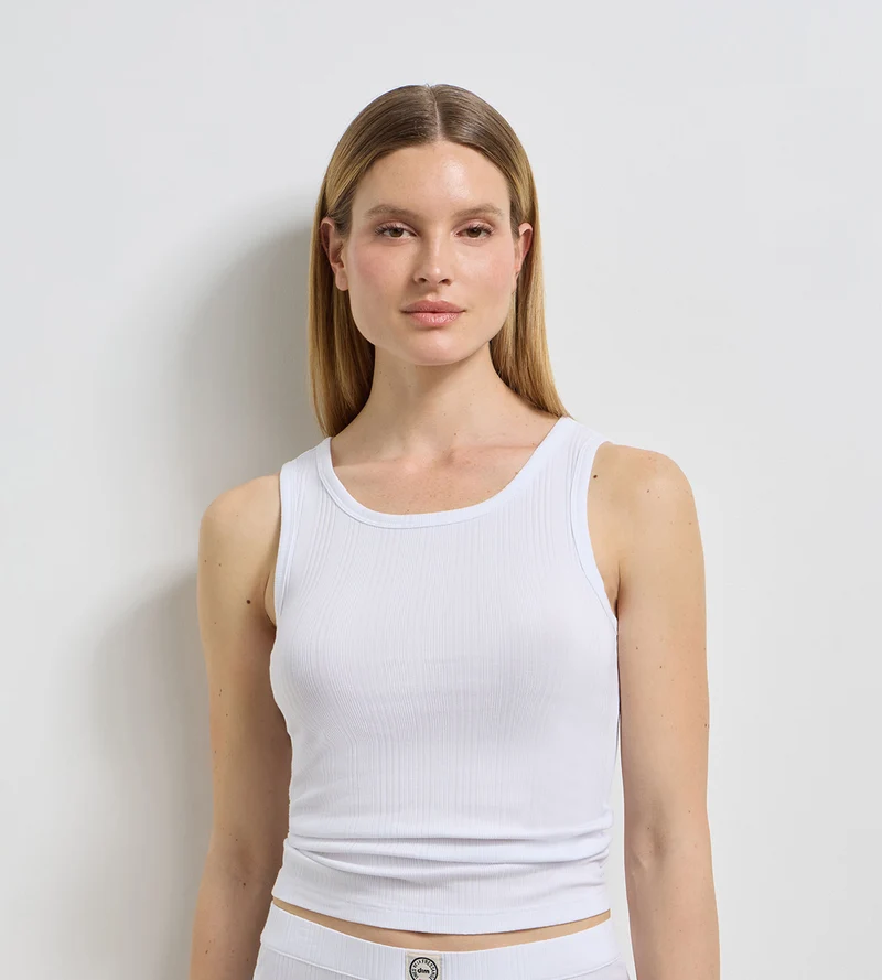 Damen-Tanktop aus feinem, geripptem Jersey, weiß, Dim x Ines de la Fressange