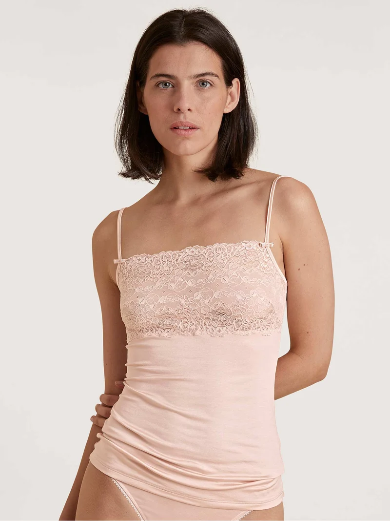 Spaghetti-Top mit breitem Spitzensaum, SENSUAL SECRETS