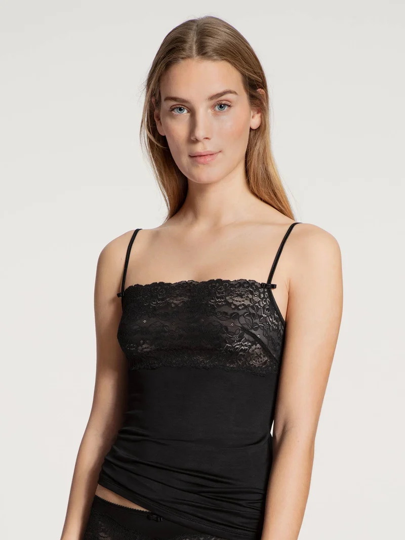 Spaghetti-Top mit breitem Spitzensaum, SENSUAL SECRETS
