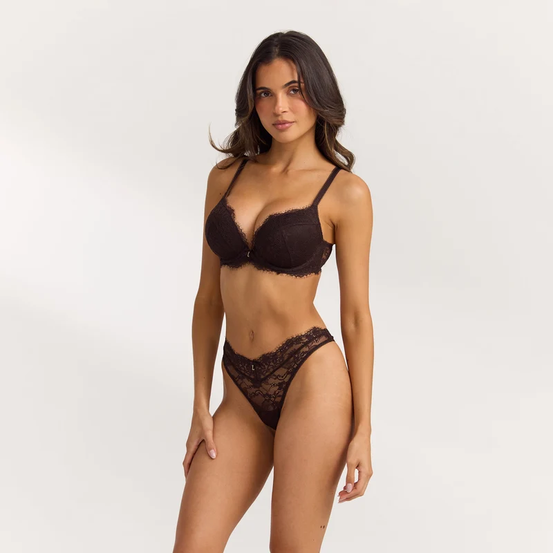 Lace High Push-Up Bra - Dark Chocolate