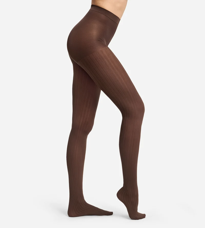 Schokoladenbraune Strumpfhose mit flachen Rippen 50D DIM x Ines de La Fressange