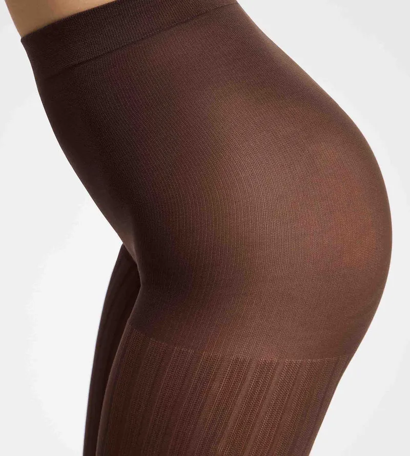 Schokoladenbraune Strumpfhose mit flachen Rippen 50D DIM x Ines de La Fressange