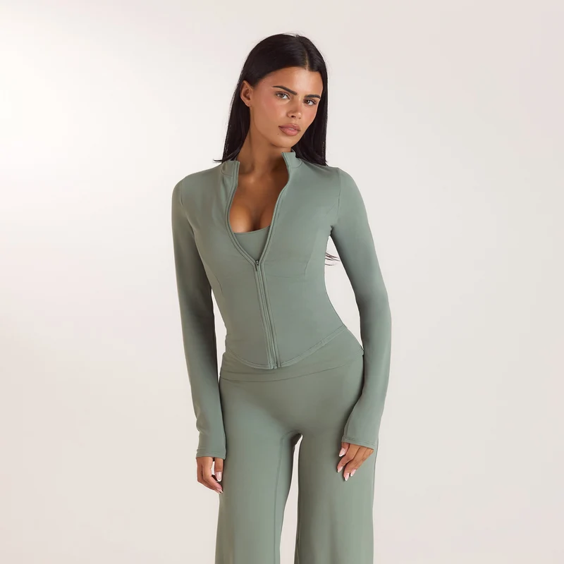 ContourSoft™ Cinch Zip-Up Jacket - Sage Green