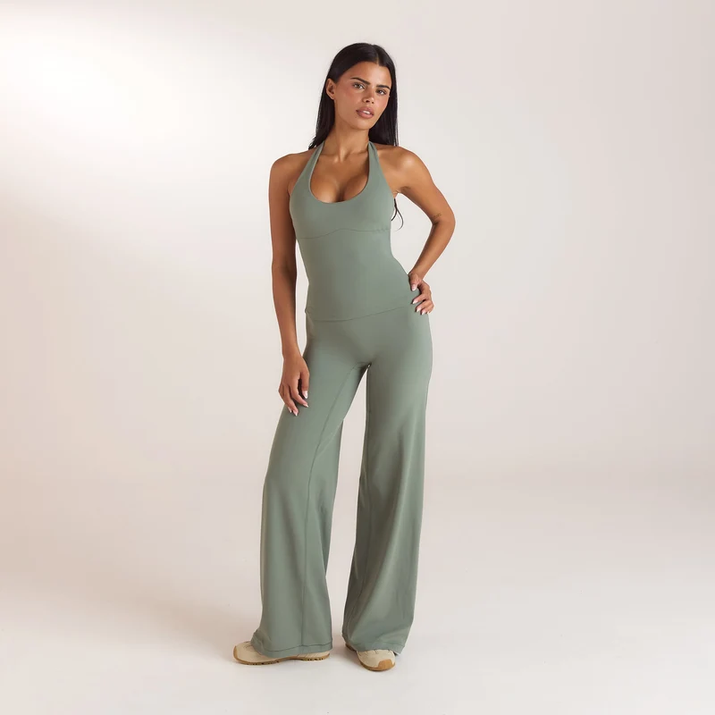 ContourSoft™ Halter-Neck Top with Built-In Bra - Sage Green