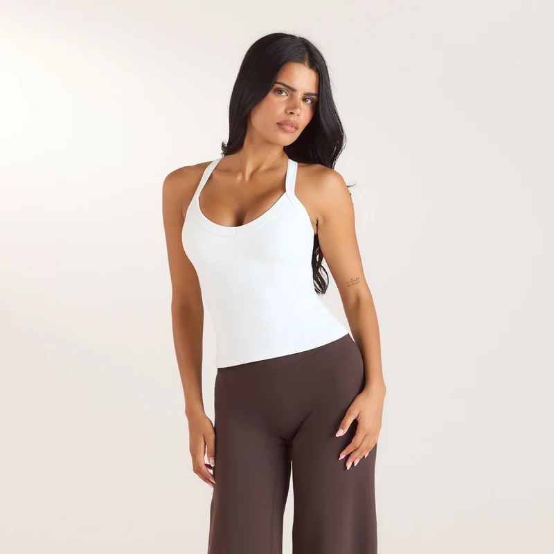 ContourSoft™ V-Neck Cami Top with Built-In Bra - White