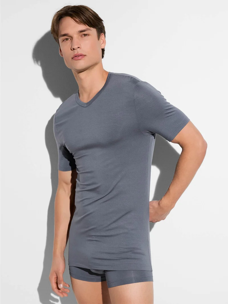 T-Shirt 700 PURENESS, kurzarm, V-Neck; in Sommer-Farbe slate, Grösse L