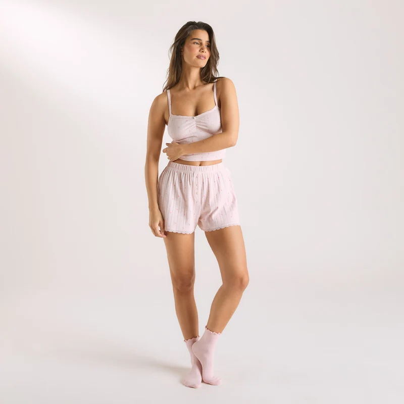 Pointelle Pyjama Shorts - Pink Floral