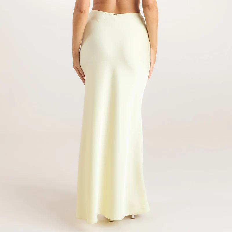 Satin Fitted Maxi Skirt - Lemon