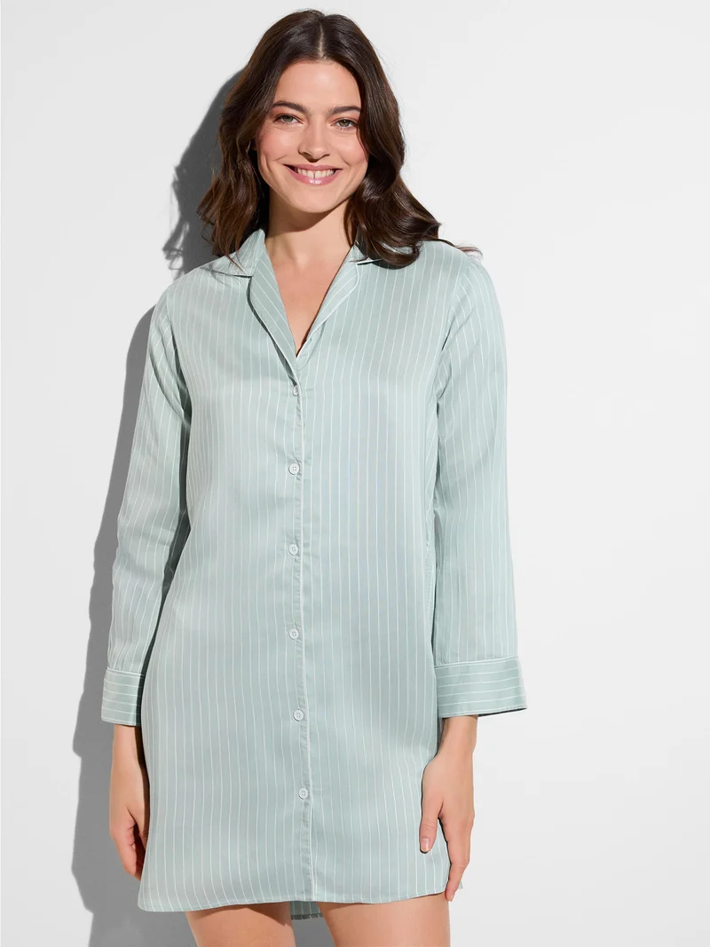Sleepshirt FEMININE STRIPES, langarm, durchgeknöpft ; Grösse S
