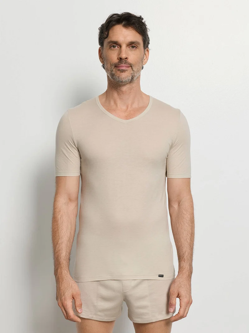 T-Shirt (1/2-Arm, V-Neck) ULTRALIGHT, in Sommer-Farbe moon