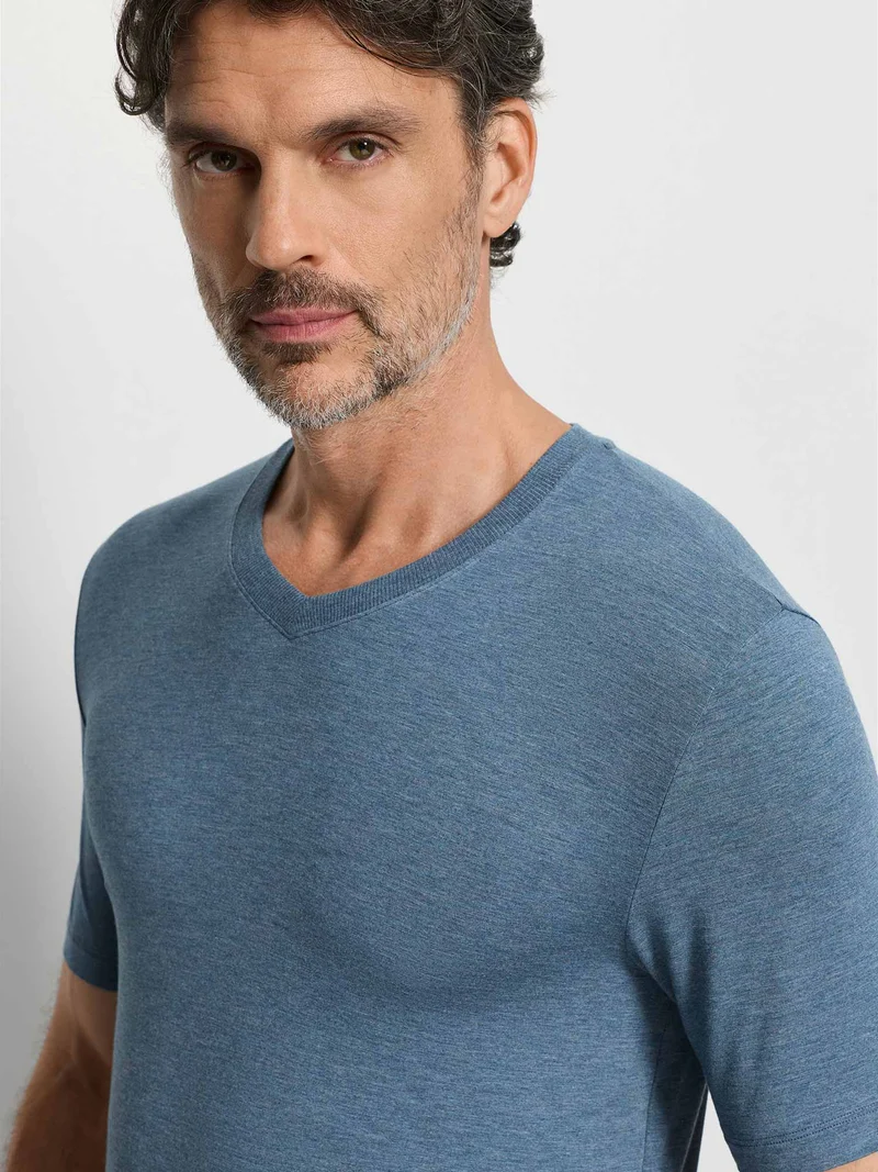 Shirt, kurzarm, V-Neck, CASUALS, in Sommer-Farbe retro blue melange