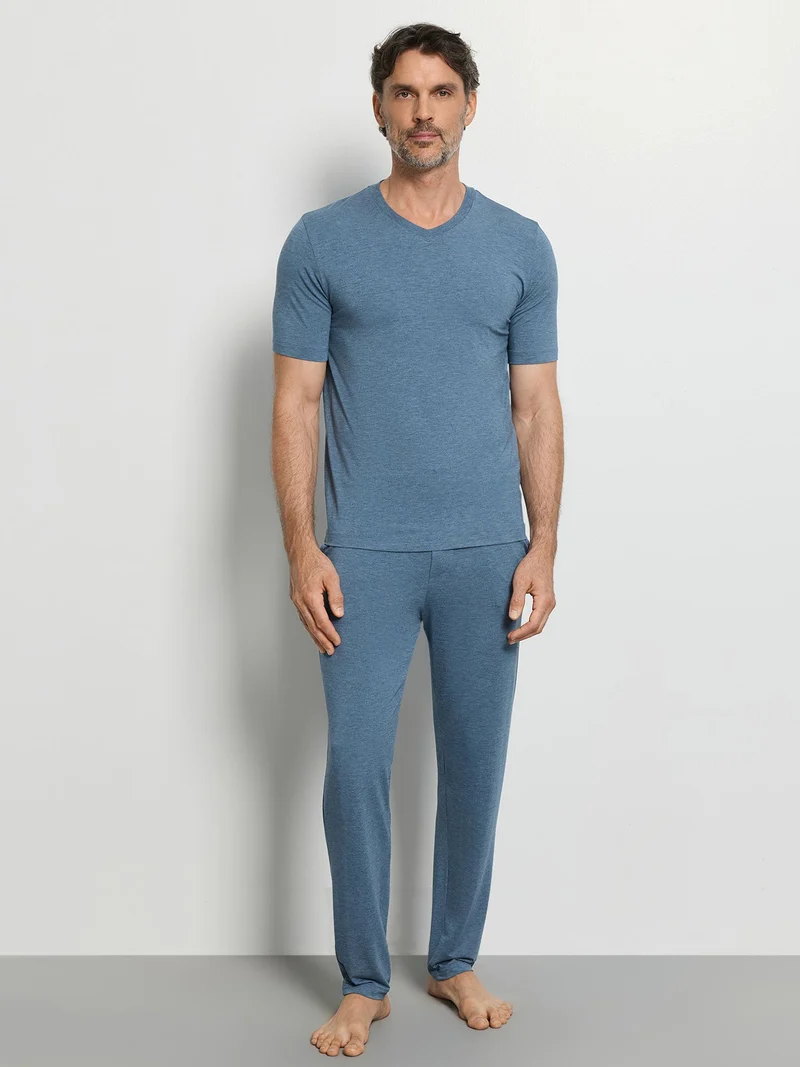 Shirt, kurzarm, V-Neck, CASUALS, in Sommer-Farbe retro blue melange