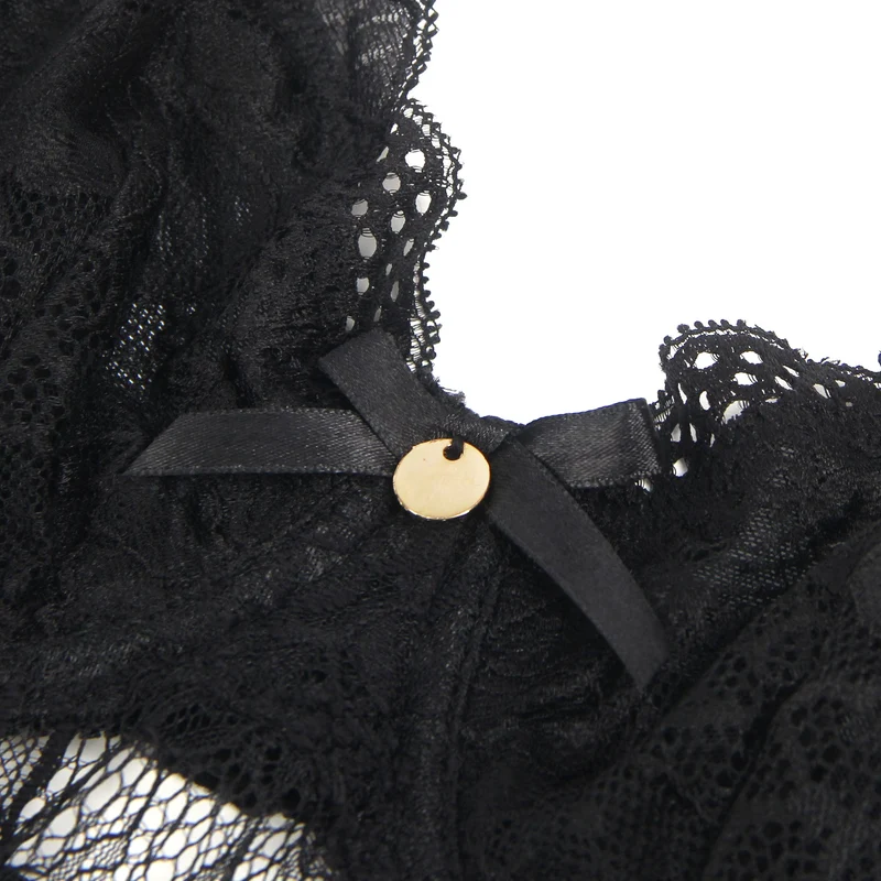 Schwarzer Neckholder-Teddy – V-Ausschnitt, Rüschenbesatz und Taillengürtel