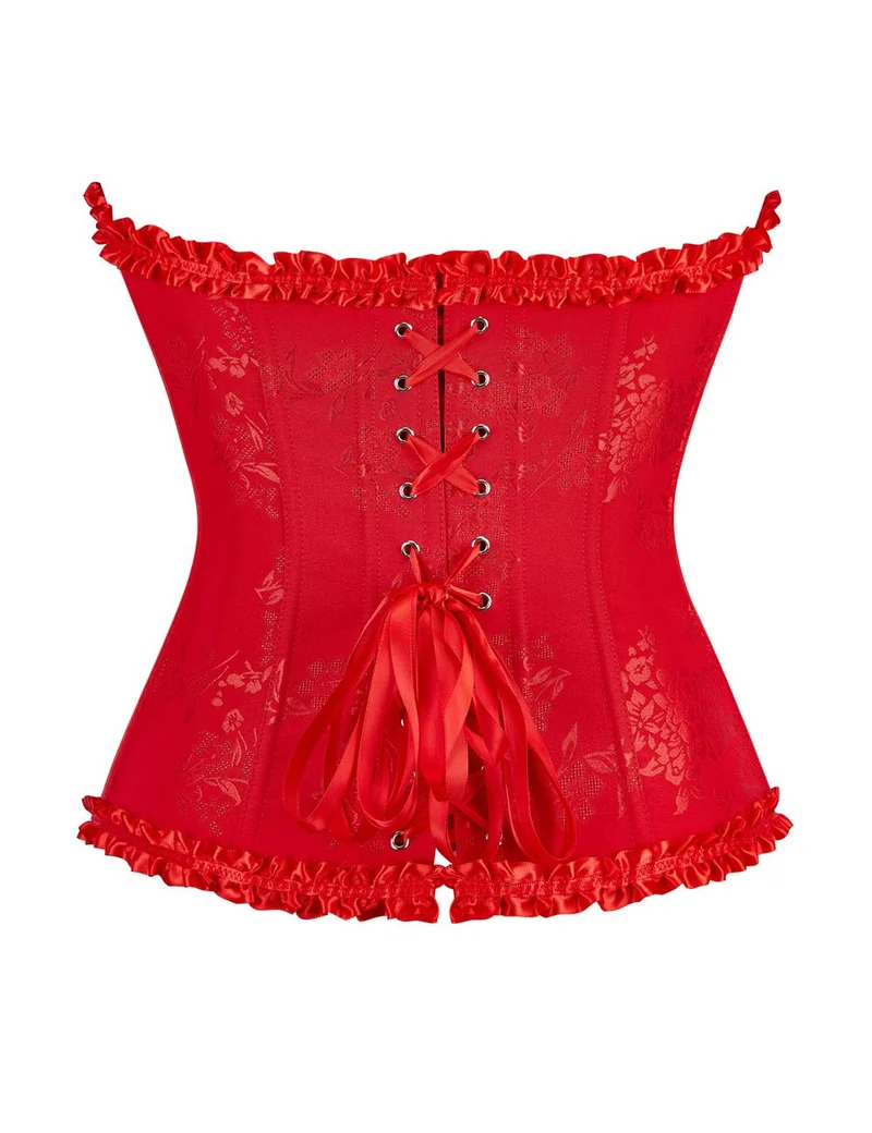Rotes bedrucktes Korsett mit Stahlschnalle und Schnürung