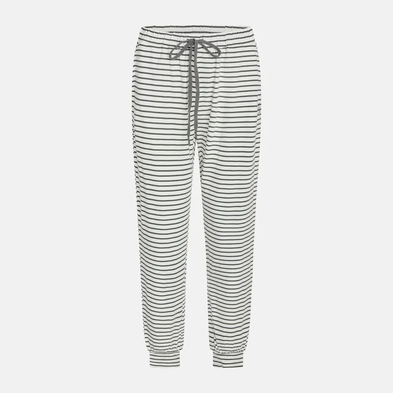 Weiß-grau gestreiftes Bambus-Pyjama-Set - T-Shirt und Nachthose