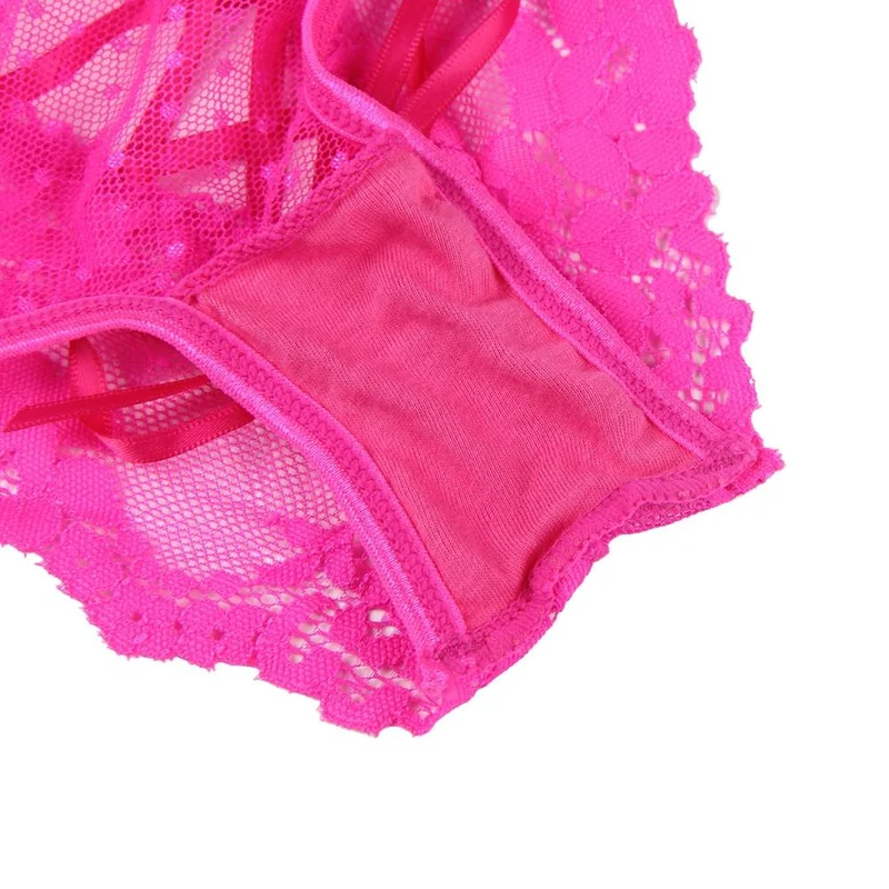 Rosa hochgeschnittener Spitzenhöschen – Verstellbare Träger & Baumwollzwickel