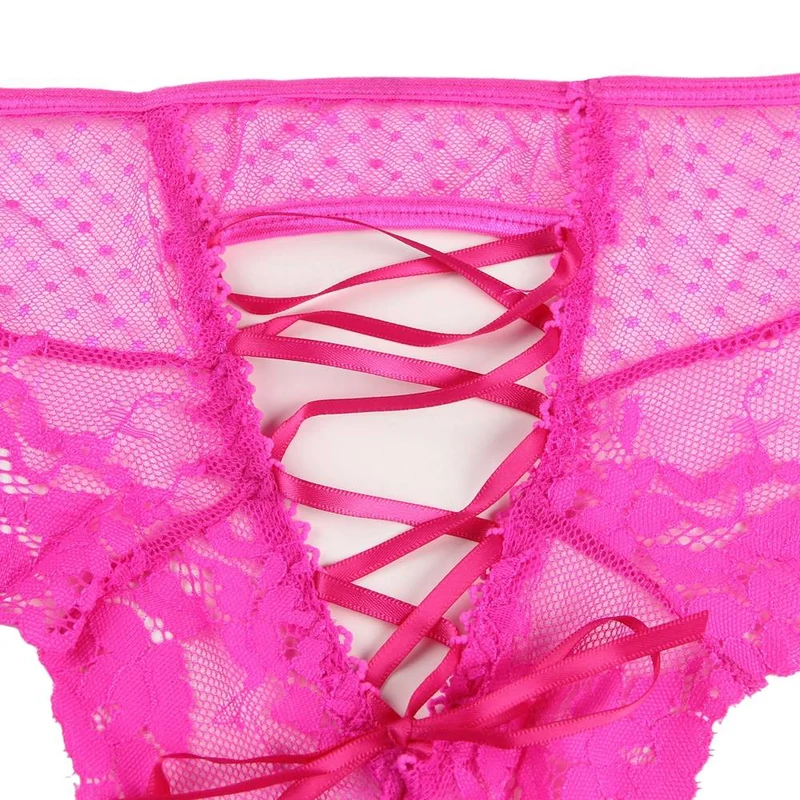 Rosa hochgeschnittener Spitzenhöschen – Verstellbare Träger & Baumwollzwickel
