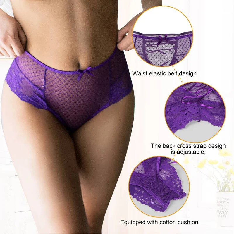 Lila High-Waist-Spitzenhöschen – Verstellbare Träger & Baumwollzwickel