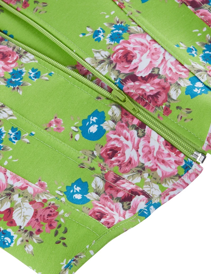 Grünes bedrucktes Korsett mit Puffärmeln und herzförmigem Bustier