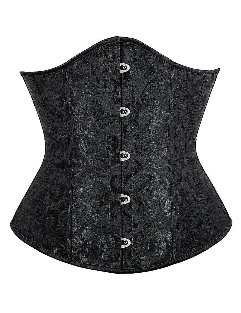 Schwarzes, trägerloses Jacquard-Korsett mit Spitze und 14 Stäbchen